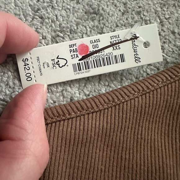 Madewell Supima Rib One-Shoulder Tank in Stable/Brown Size XXS - Picture 5 of 8